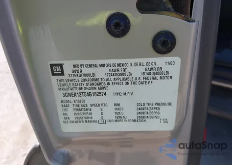 2004 Chevrolet Avalanche K1500 from USA, damaged, VIN 3GNEK12T54G182574